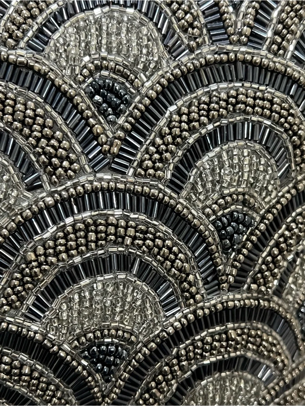 Art Deco Beaded Accent Pillow Black Silver Metallic Gatsby Glam
